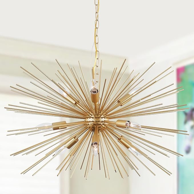 Modern Sputnik Chandelier Vintage 9-Lights Luxury Starburst Golden Chandelier Light Fixture 29“... | Amazon (US)