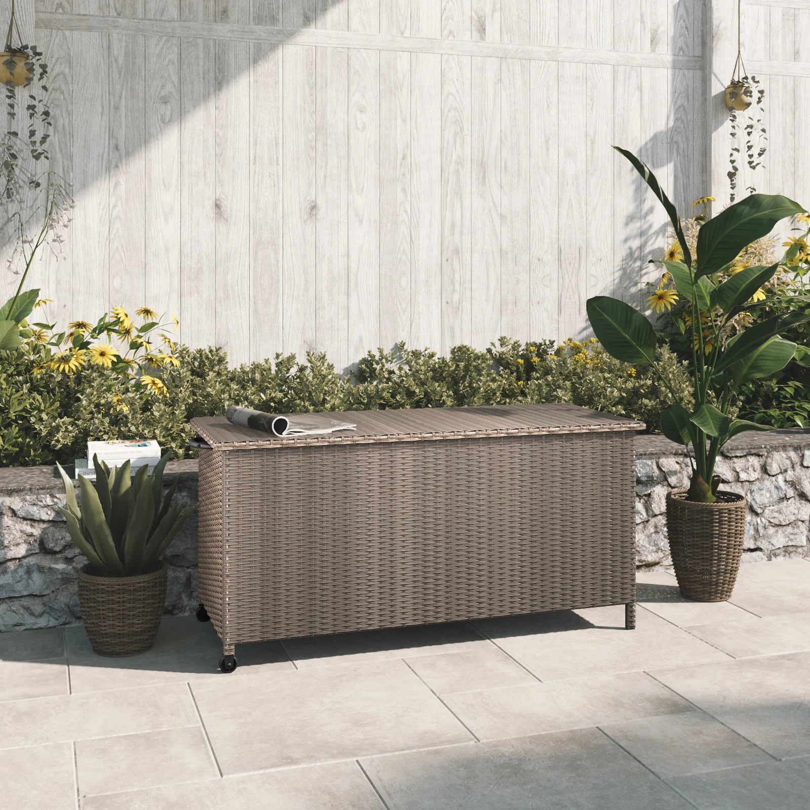 Baxa Outdoor 108 Gallon Large Wicker Storage Box With Lid | Wayfair North America