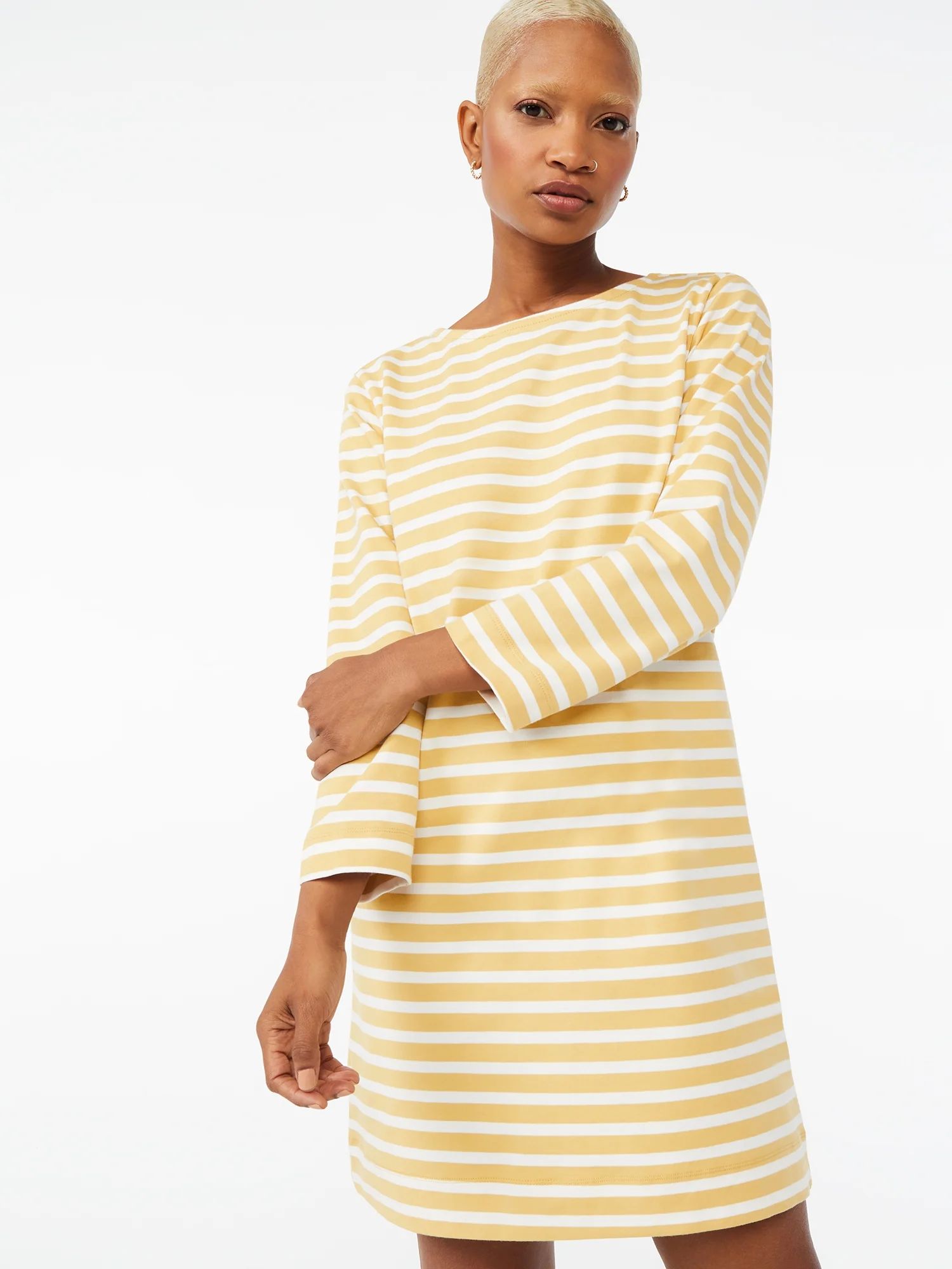 Free Assembly Women's Boatneck Mini Dress with Long Sleeves | Walmart (US)