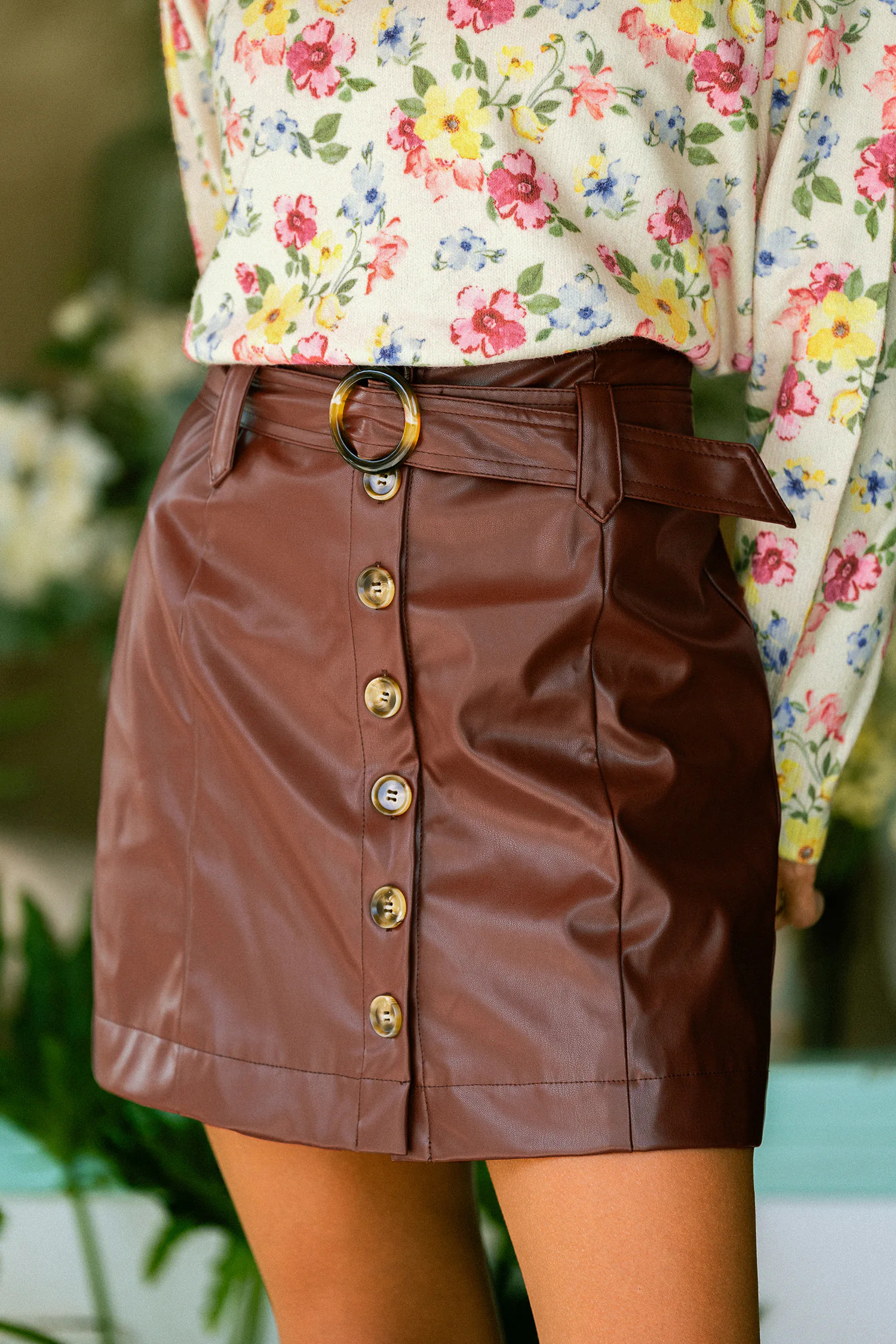 Vinyl Spin Brown Mini Skirt | Cupshe US