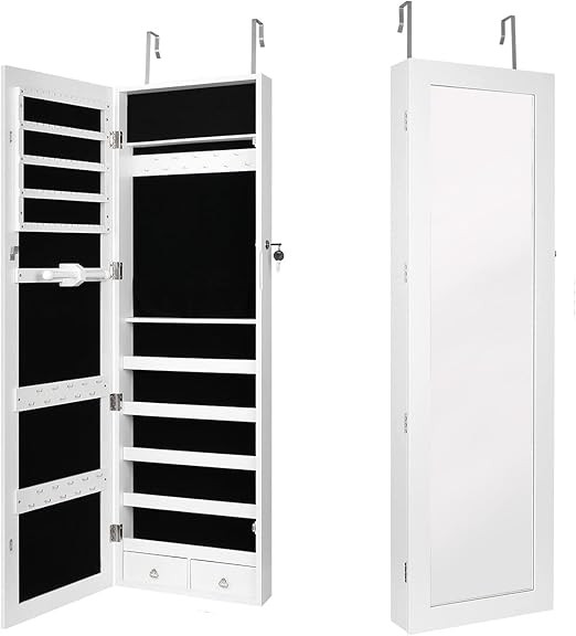 Jewelry Cabinet, Full-Length Mirror Cabinet with Lock, Over Door Hanging Jewelry Armoire Organize... | Amazon (US)