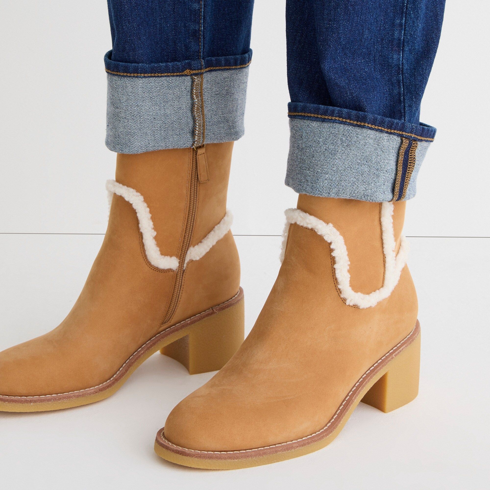 Shearling stacked heels in suede | J.Crew US