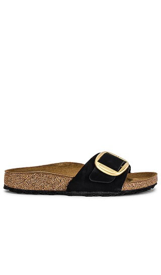 Madrid Big Buckle Gold Sandal in Black | Revolve Clothing (Global)
