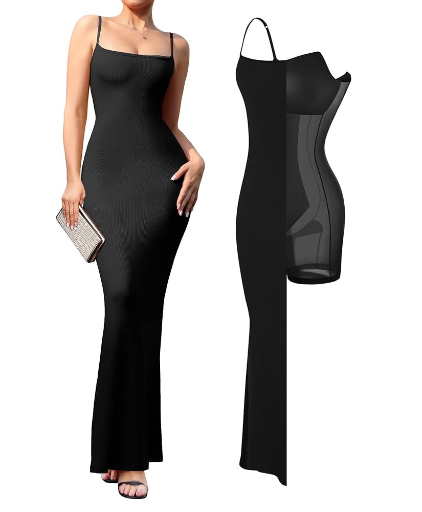 Popilush Maxi Dress Bodycon Dresses for Women Cocktail Spaghetti Strap Shapewear Dress Party Date... | Amazon (US)