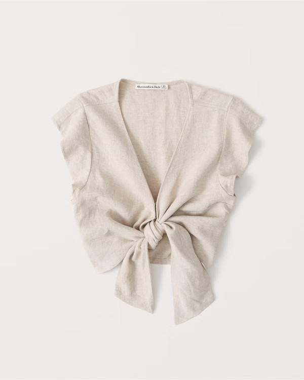 Tie-Front Ruffle Linen Top | Abercrombie & Fitch (US)
