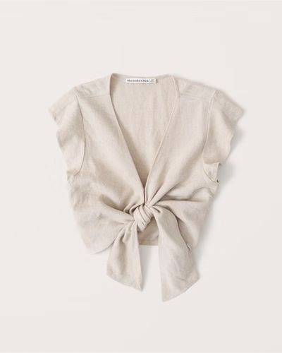 Tie-Front Ruffle Linen Top | Abercrombie & Fitch (US)
