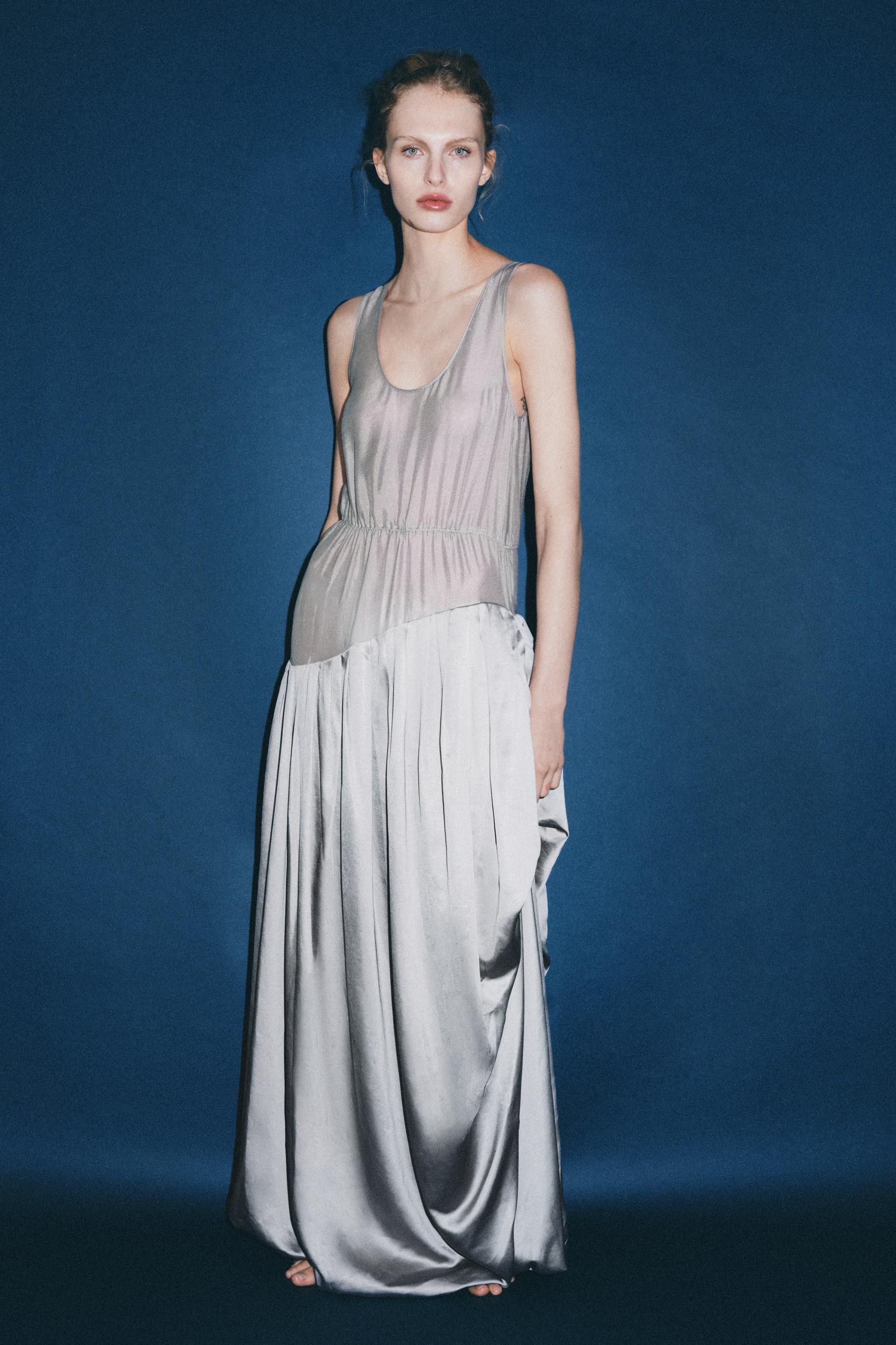 CONTRASTING VOLUMINOUS DRAPED MAXI DRESS | Zara US