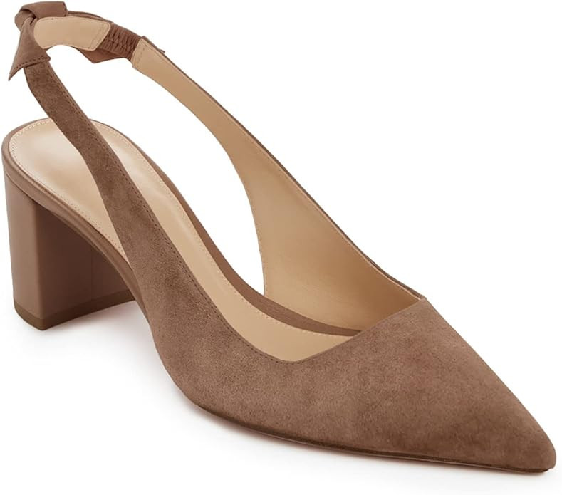 Juliet Holy Womens Pumps Pointed Toe Slip on Slingback Cute Bowknot Classic Chunky Block Heels | Amazon (US)