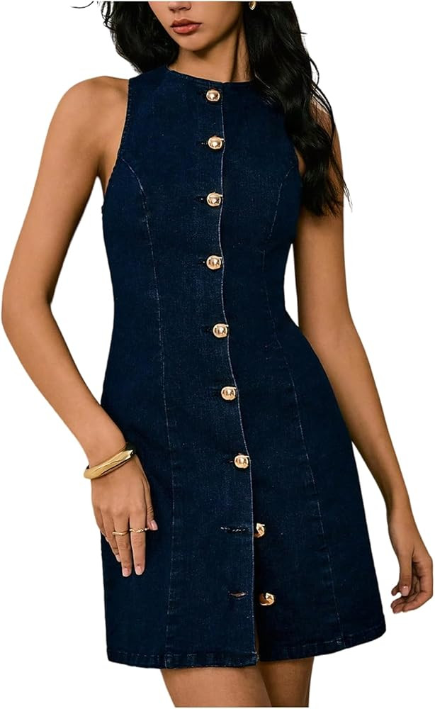 Floerns Women's Y2k Denim Dress Sleeveless Button Down Bow Bodycon Going Out Dresses | Amazon (US)
