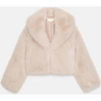 Zara - Faux Fur Collared Jacket - Ecru - L - Woman | Zara AU