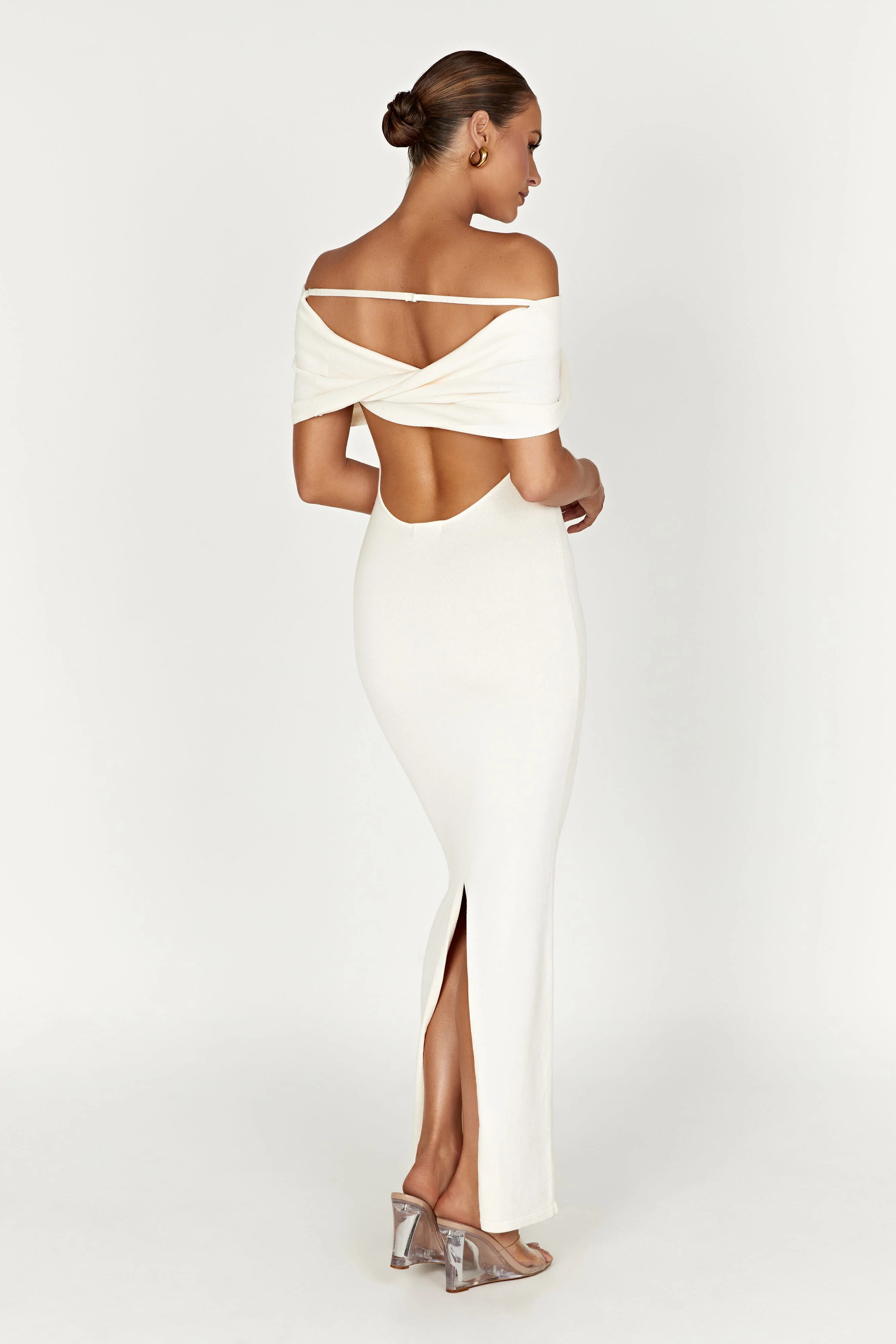 Terese Off Shoulder Knit Maxi Dress - Cream | MESHKI US