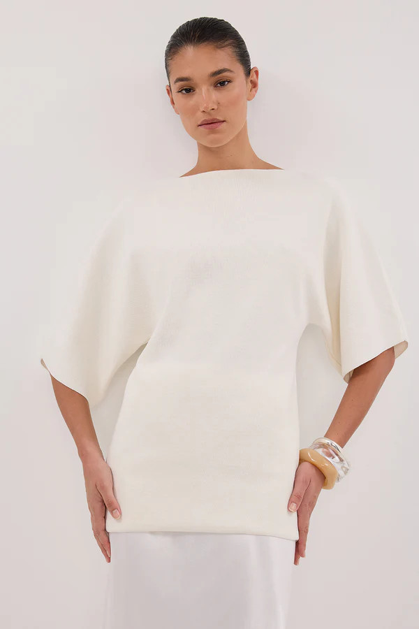 LIA IVORY SLEEVED KNIT TOP | DISSH