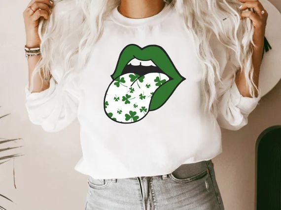 Shamrock Lips Tongue Sweatshirt, Clover Shamrock Sweatshirt, Womens St Patrick's Day Sweatshirt, ... | Etsy (US)