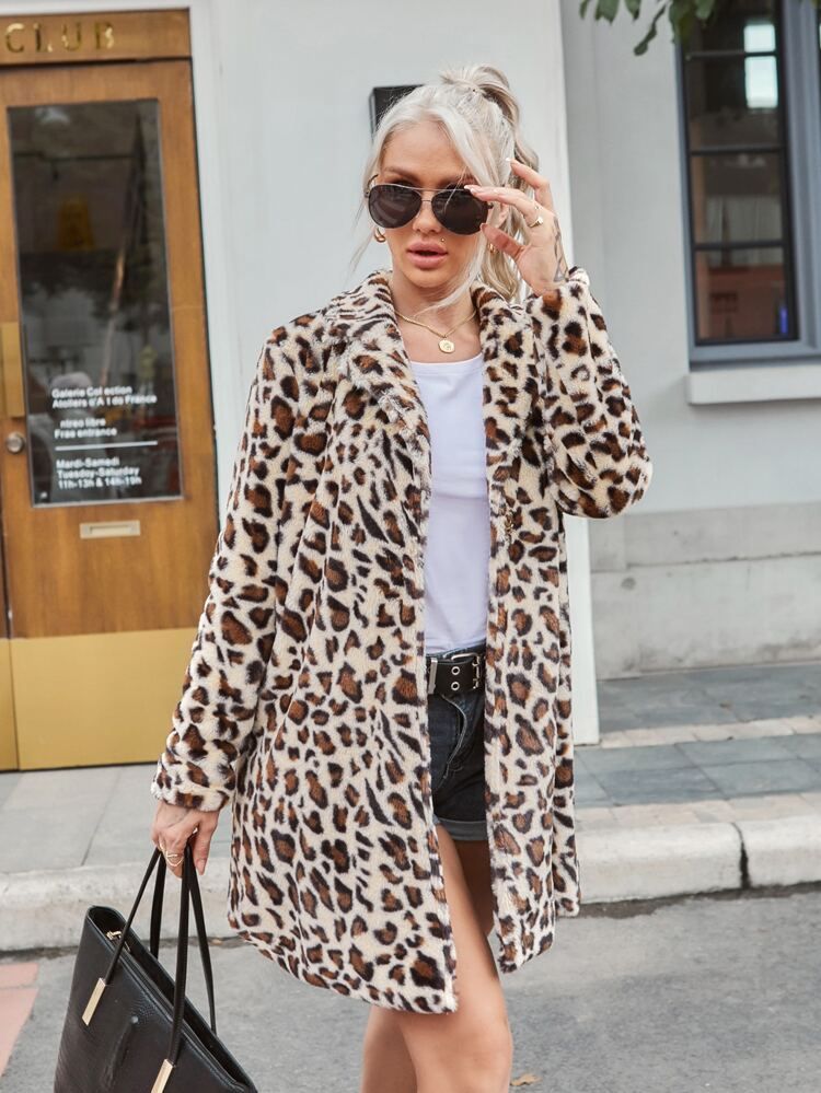 Cheetah Print Teddy Coat | SHEIN