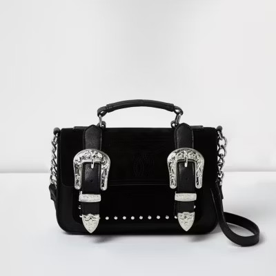 River Island Womens Black western buckle mini satchel bag | River Island (UK & IE)
