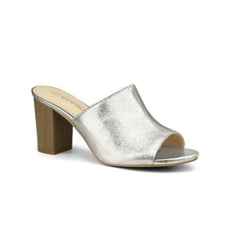 Women's Open Toe Slide Chunky Heels Sandals Silver (Size 5.5) | Walmart (US)