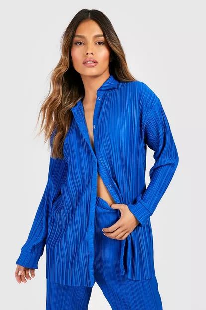 Plisse Oversized Relaxed Fit Shirt | Boohoo.com (US & CA)