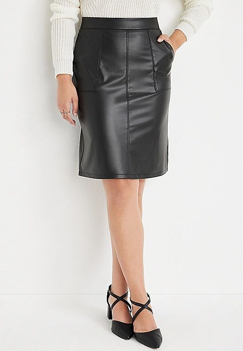 Faux Leather High Rise Knee Length Skirt | Maurices