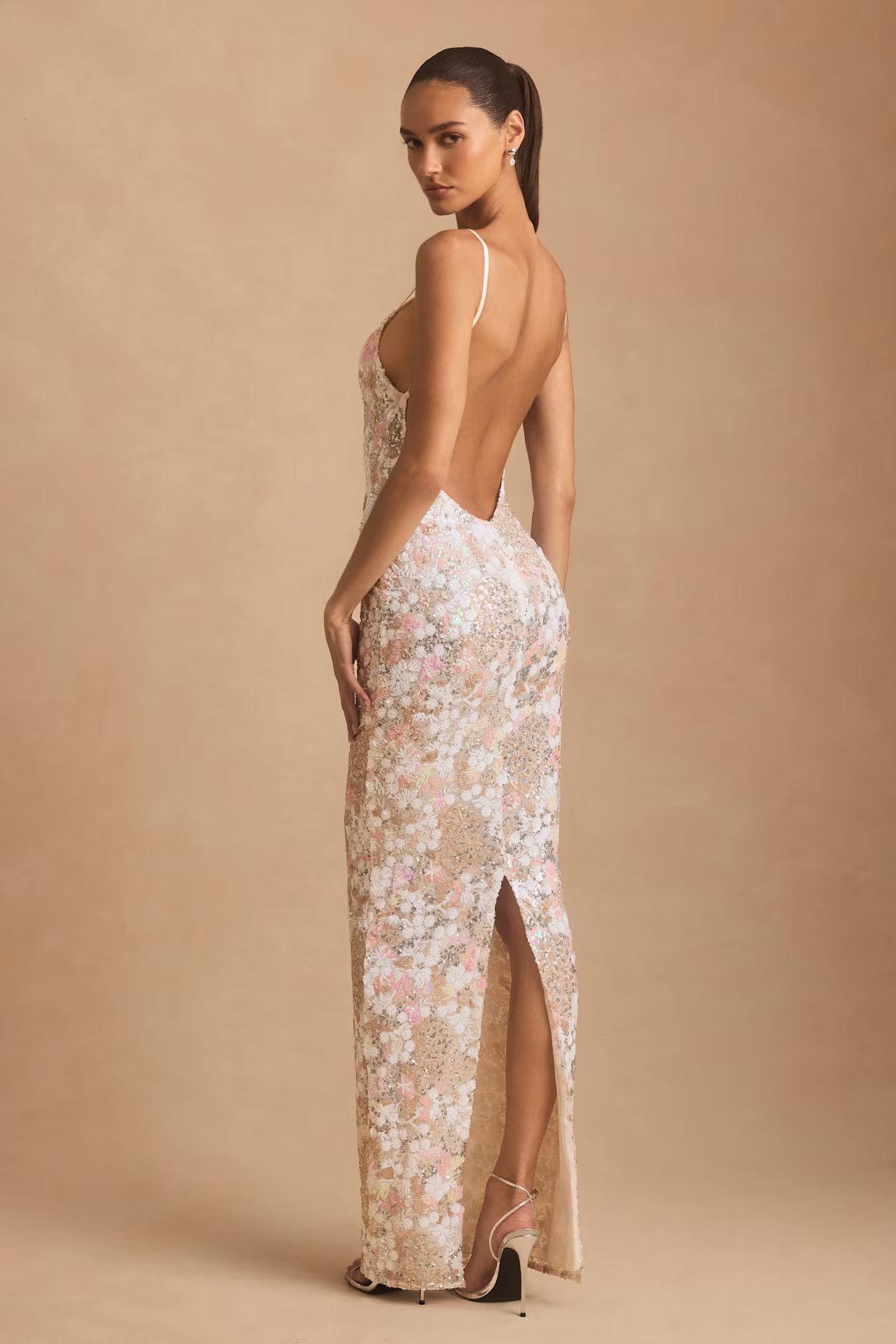 Embellished Scoop-Neck Backless Maxi Dress in Ivory | Oh Polly