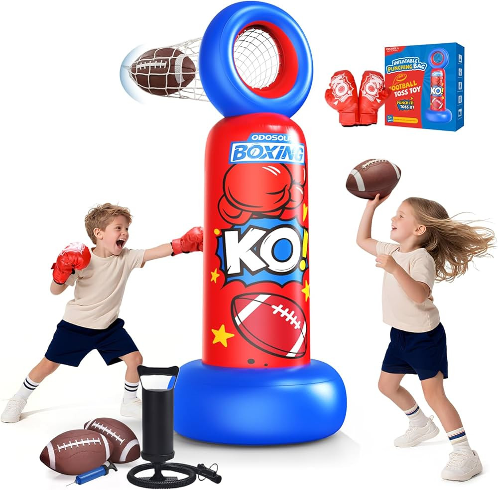 Inflatable Punching Bag for Kids, 2-in-1 Freestanding Boxing Bag with Football Toss Game, 68.8'' ... | Amazon (US)