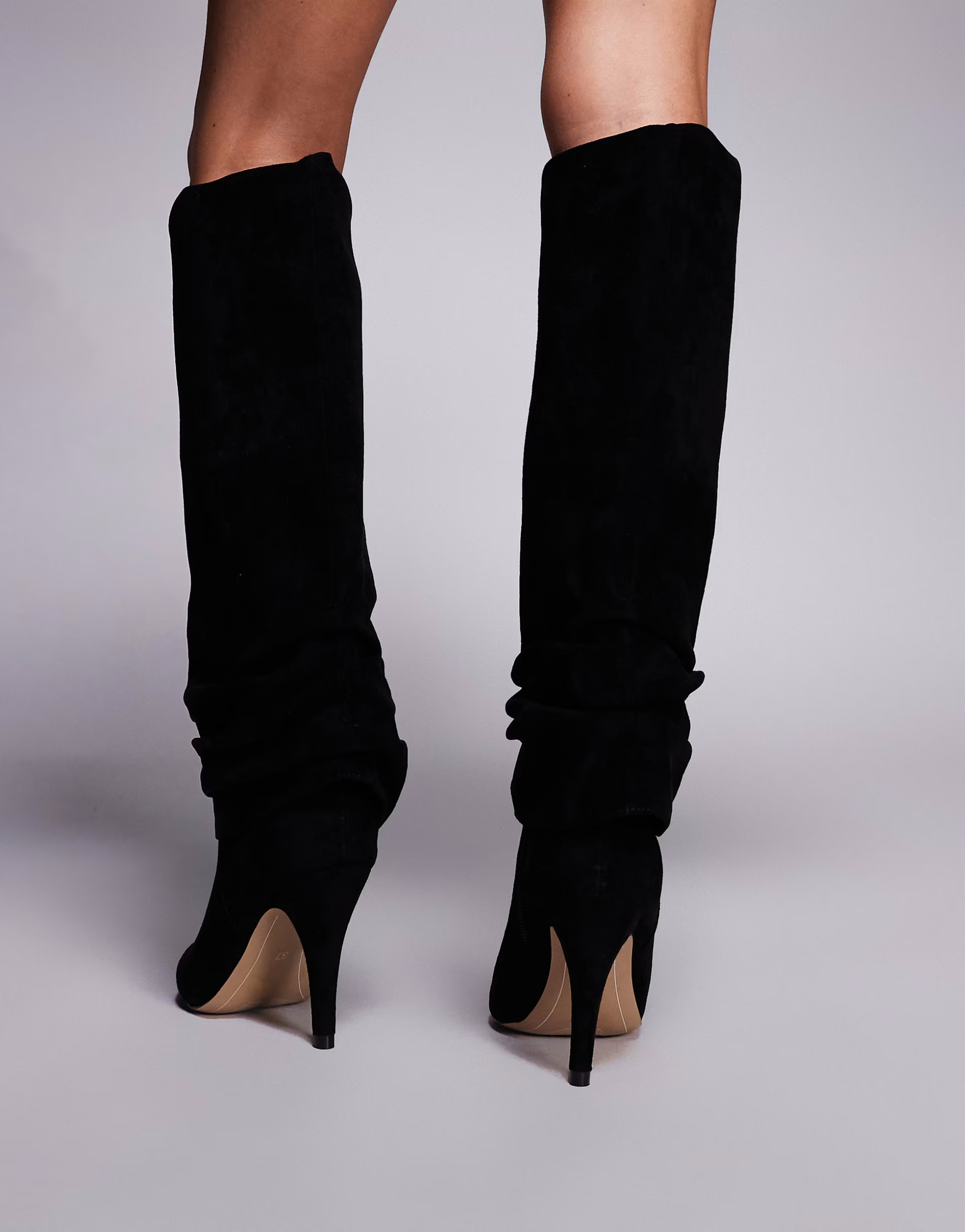 ASOS DESIGN Carissa slouch heeled knee boots in black suedette | ASOS (Global)