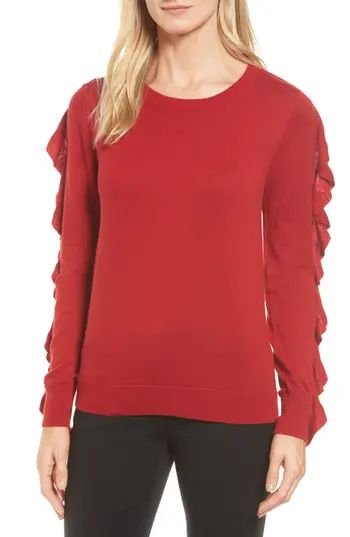 Women's Halogen Ruffle Sleeve Sweater, Size X-Small - Red | Nordstrom