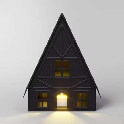 9" Battery Operated LED Lit Metal A-Frame House Christmas Village Figurine - Wondershop™ Black | Target