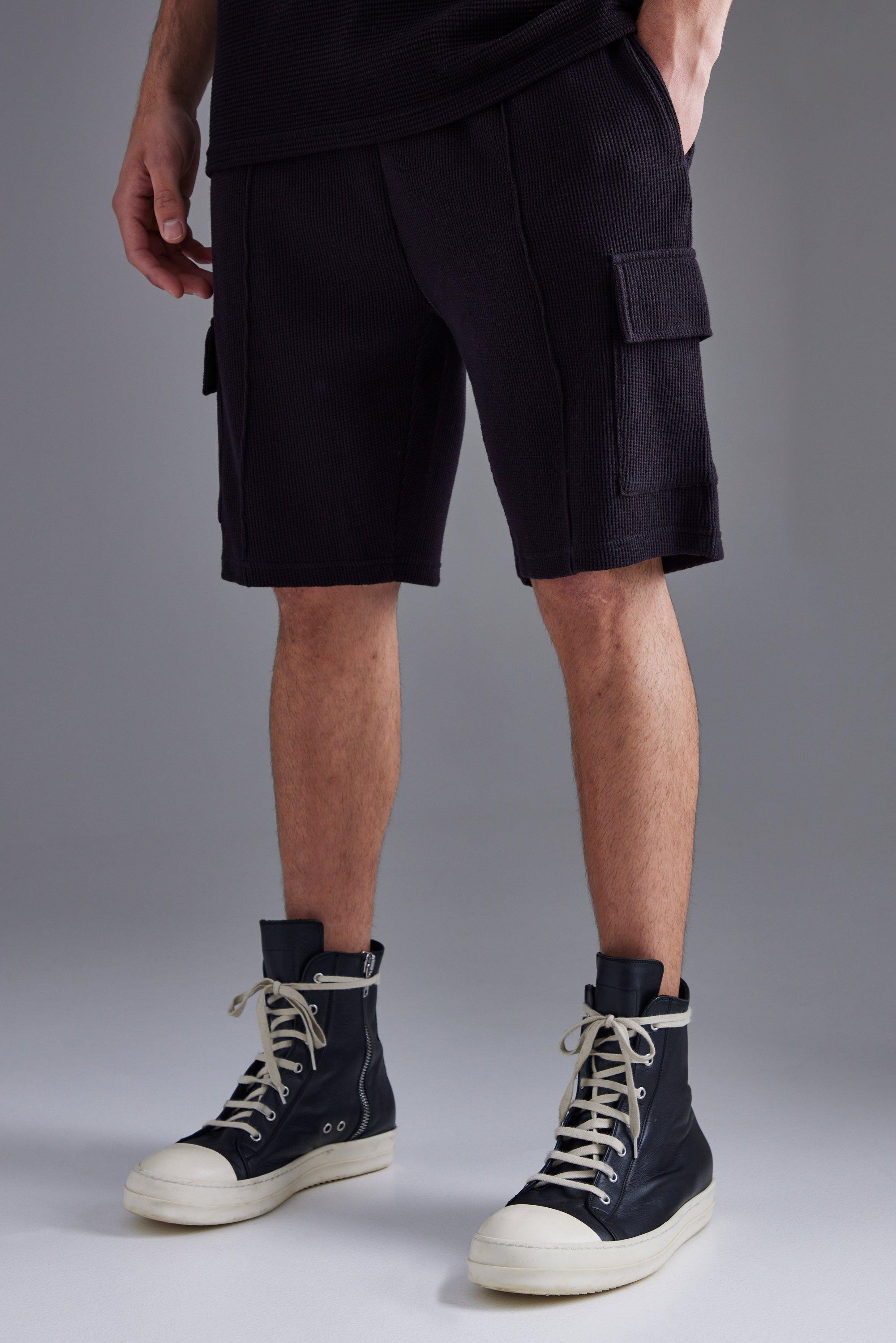 Slim Fit Mid Length Cargo Waffle Short | boohooMAN (US & CA)