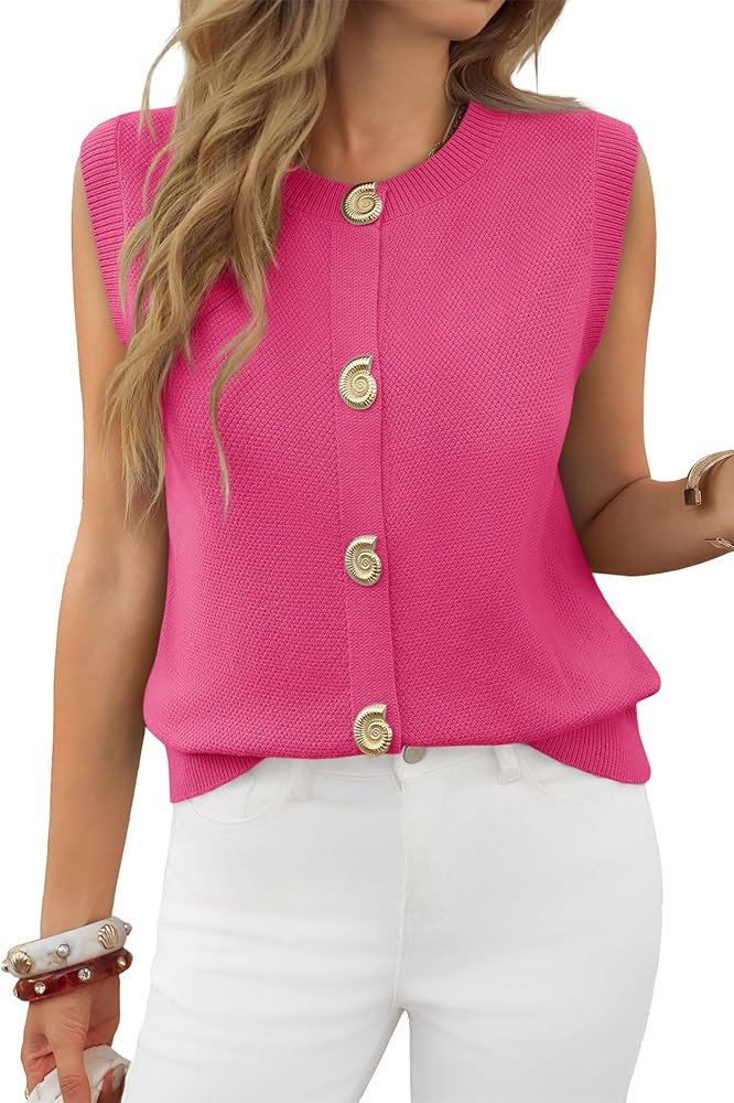 Cicy Bell Womens Cropped Sweater Vest Round Neck Sleeveless Button Up Cardigan Casual Knit Tank T... | Amazon (US)