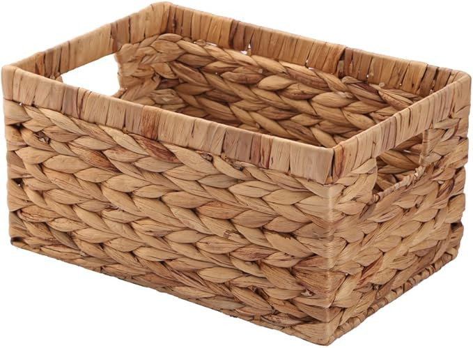 Woven Natural Water hyacinth basket Rectangular organizer basket with Handle for Desktop, Bathroo... | Amazon (US)
