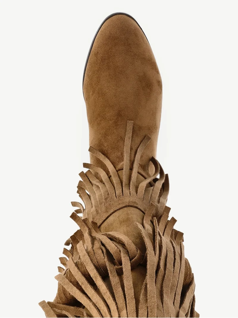 No Boundaries Tall Faux Suede Fringe Boots, Women's | Walmart (US)