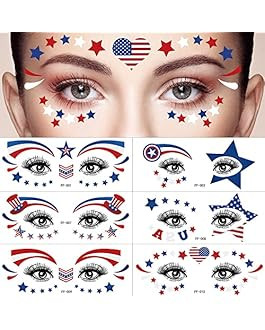 4th of July Temporary Tattoos,Face Eye Tattoo Stickers, American Flag Red White Blue Design Face ... | Amazon (US)