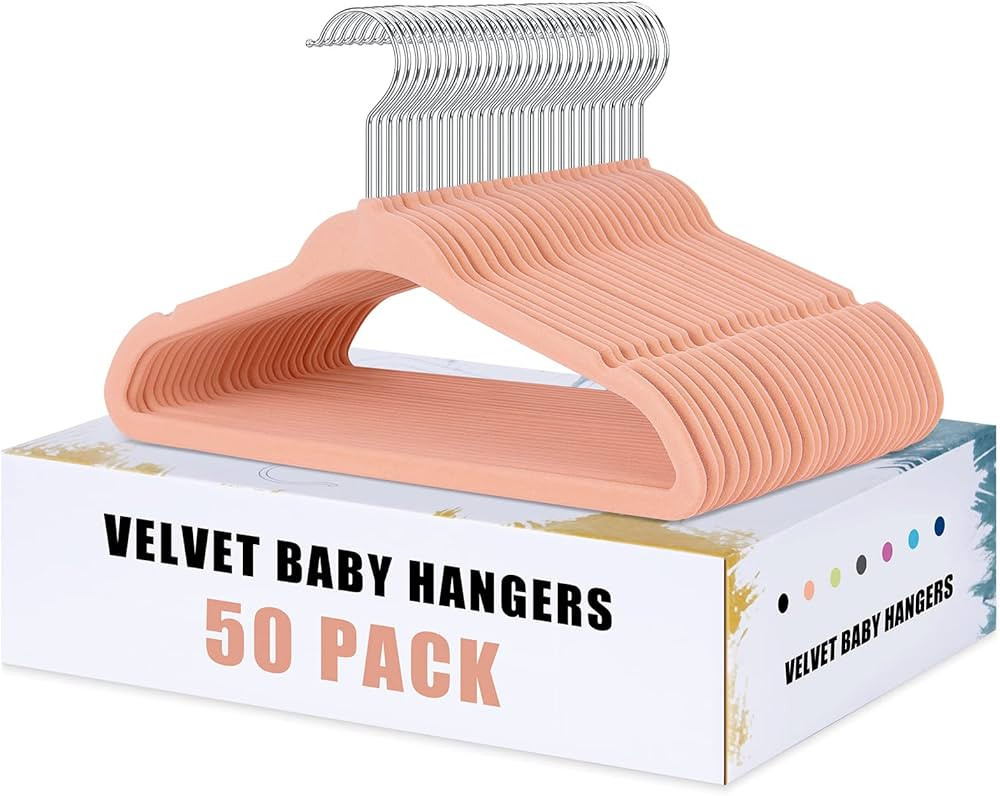 Velvet Baby Clothes Hangers for Closet: Pink Nursery Girl Notched Hanger, Mini Slim Infant Toddle... | Amazon (US)