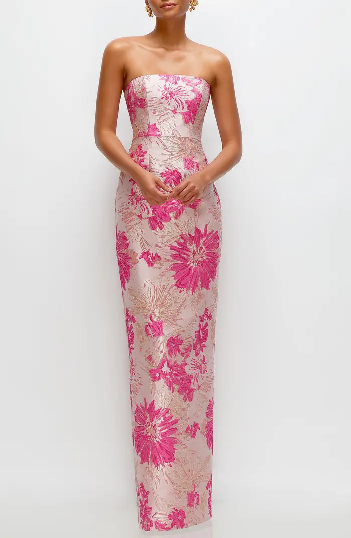 Metallic Floral Jacquard Strapless Column Gown | Nordstrom