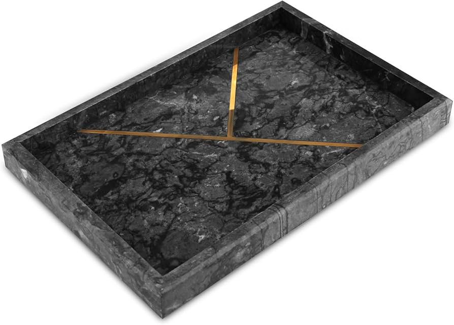 HESHIBI Marble Tray, Natural Black Marble Stone Vanity Home Kitchen Bathroom Table Deco Tray, Sto... | Amazon (US)