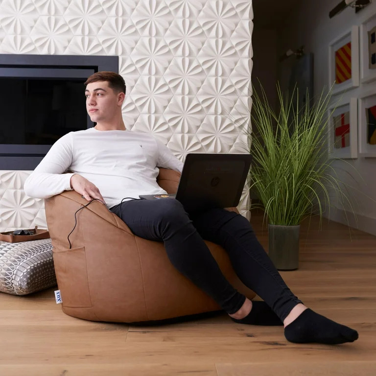 Big Joe Milano Bean Bag Chair with Vibe, Caramel Montana Leather | Walmart (US)