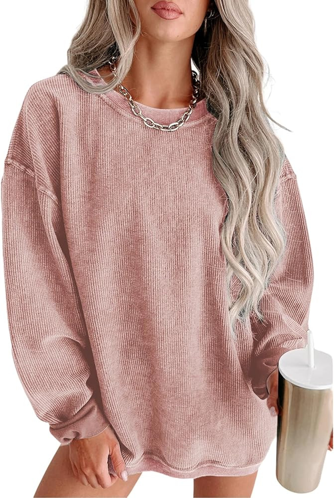 SELINK Womens Crewneck Oversized Corduroy Corded Sweatshirt Long Sleeve Casual Pullover Tops | Amazon (US)