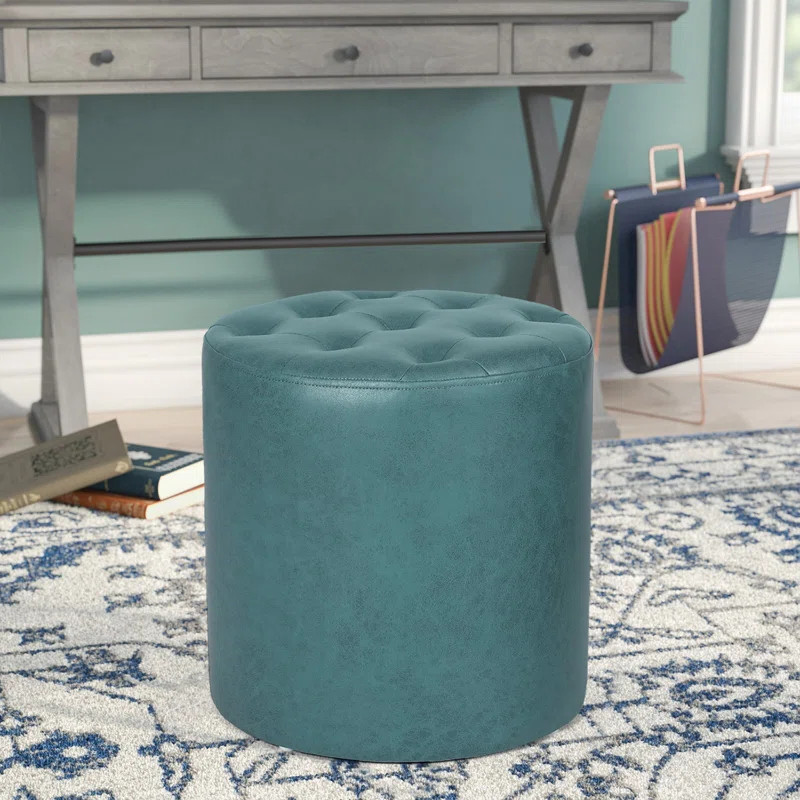 15.7'' Wide Faux Leather Tufted Round Standard Ottoman | Wayfair North America