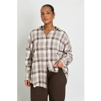 boohoo Women's Plus Check Oversized Shirt in Neutral | Size: 14 | Denim/Polyurethane | boohoo (US & Canada)