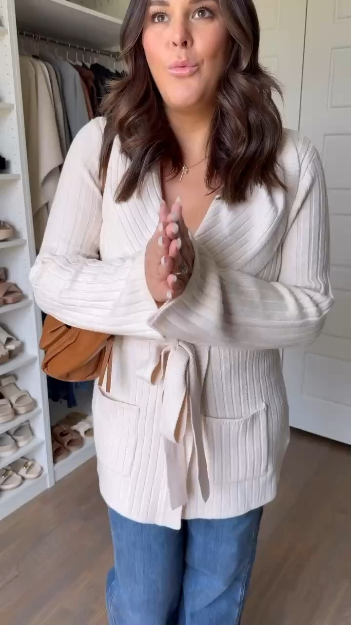 Loving this casual but elevated outfit. This wrap cardigan looks so chic and is so super soft and comfy. Not to mention this incredible jeans. They fit like an absolute glove, have the perfect amount of stretch and are so versatile. Cardigan: Medium (Runs big so I sized down) Jeans: 10 Teacher outfit Fall fashion Business Casual Quiet luxury

#LTKgrwm #LTKootd