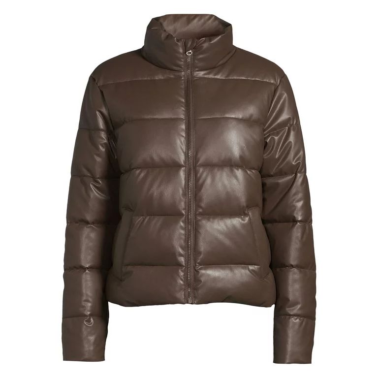 Time and Tru Women's Short Faux Leather Puffer Jacket, Sizes XS-3X - Walmart.com | Walmart (US)