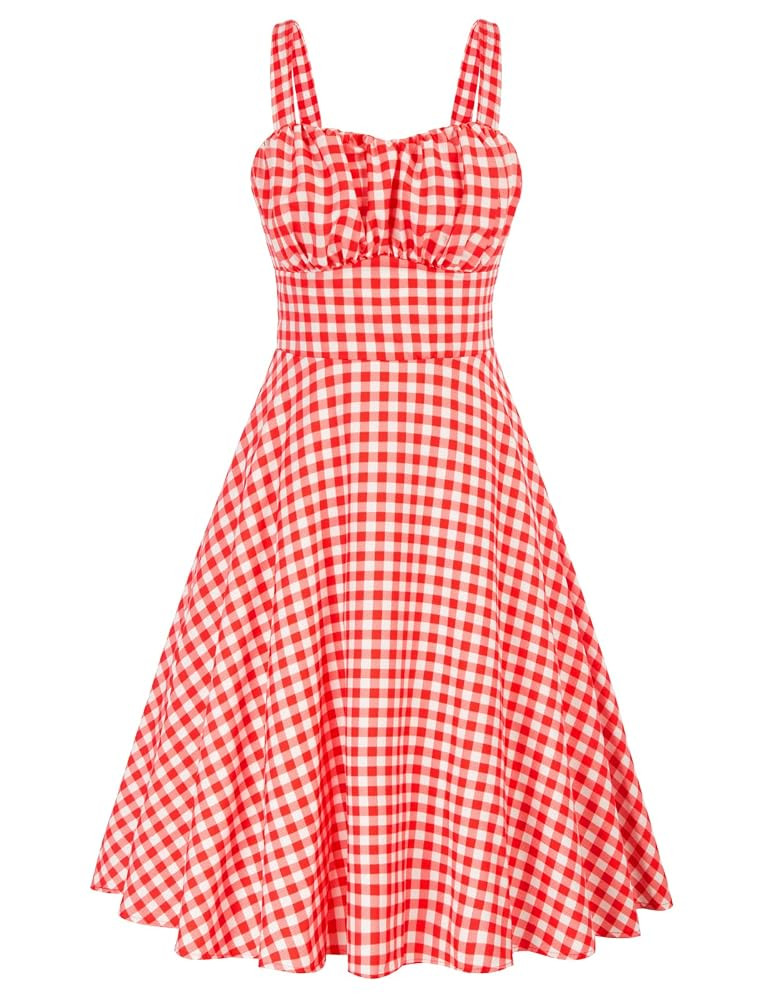 Belle Poque Women's Vintage Sleeveless Solid Floral Ruched Summer Cute A-Line Flowy Swing Midi Dr... | Amazon (US)