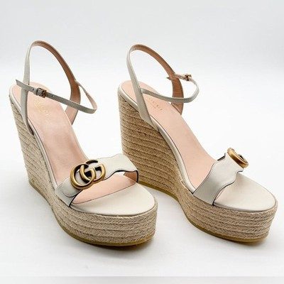Gucci Aitana GG Marmont Espadrille Platform Wedge Sandal White Leather EU 41.5 | eBay US