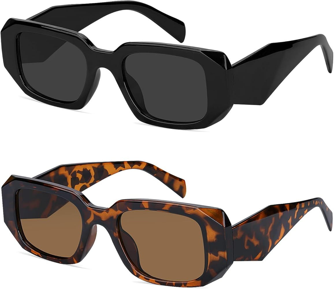 Trendy Rectangle Sunglasses for Women Men Square Retro Vintage Hexagon Glasses 90S Y2K Shades Aes... | Amazon (US)
