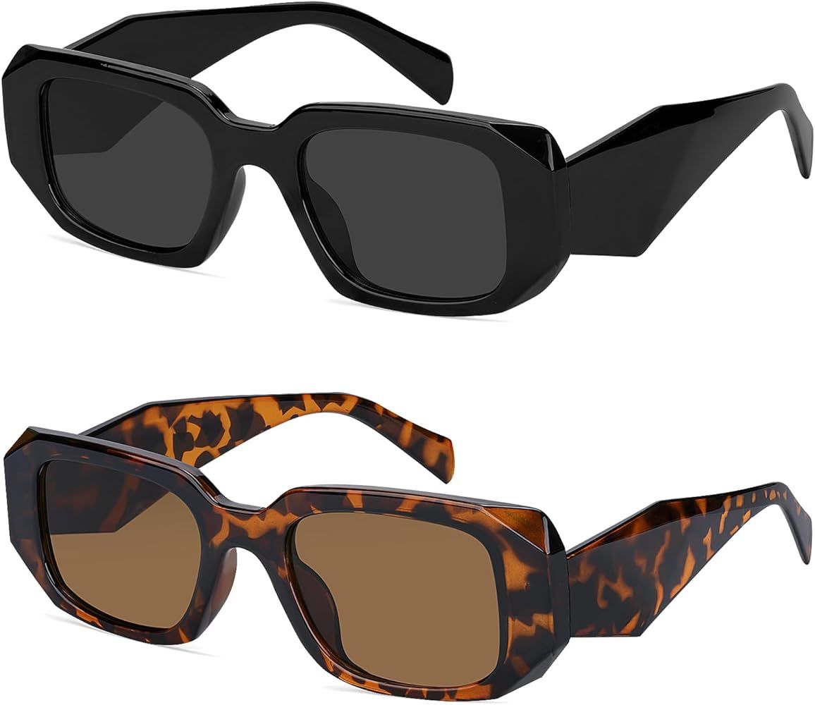 Trendy Rectangle Sunglasses for Women Men Square Retro Vintage Hexagon Glasses 90S Y2K Shades Aes... | Amazon (US)