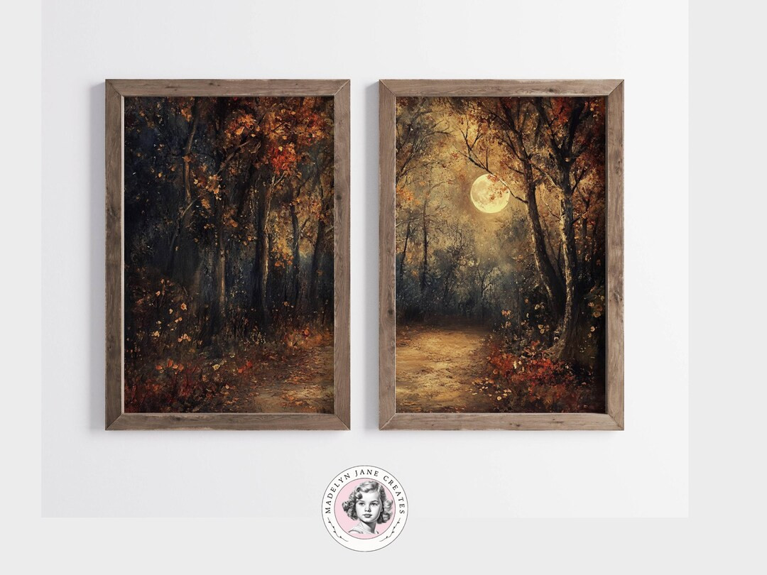 Fall Wall Decor, Woodland Prints, Prints Set of 2, Oil Painting Print, Landscape Painting, Fall P... | Etsy (US)