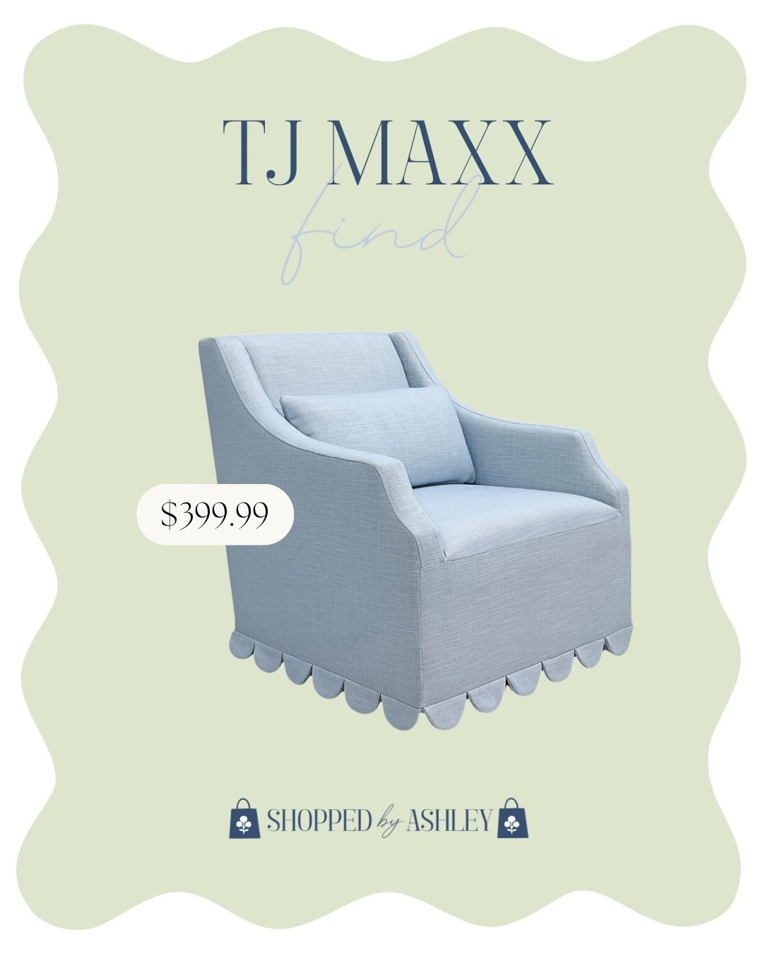 New scallop chair at @TJ Maxx 🤩

Lillian August chair, blue chair, swivel chair, Grandmillennial home, Grandmillennial decor

#LTKHome