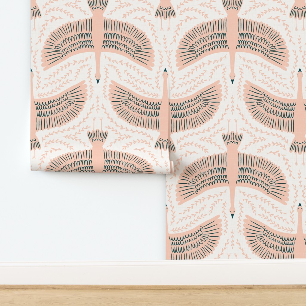 large scale - heron in flight -  white with soft pink | Spoonflower