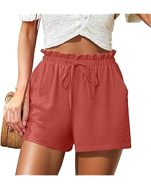 Womens Summer Shorts with Pockets High Waisted Wide Leg Cute Ruffle Waist Drawstring Casual 2026 ... | Amazon (US)