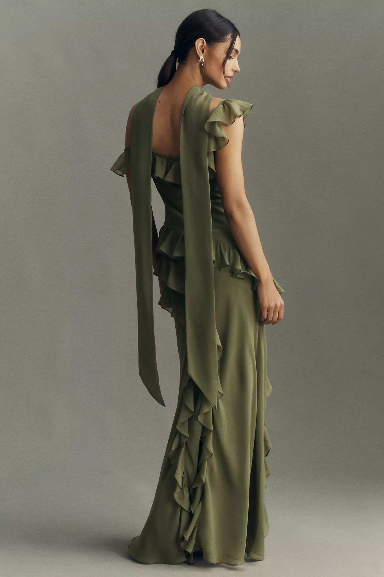 BHLDN Lottie Ruffled Chiffon Gown | Anthropologie (US)